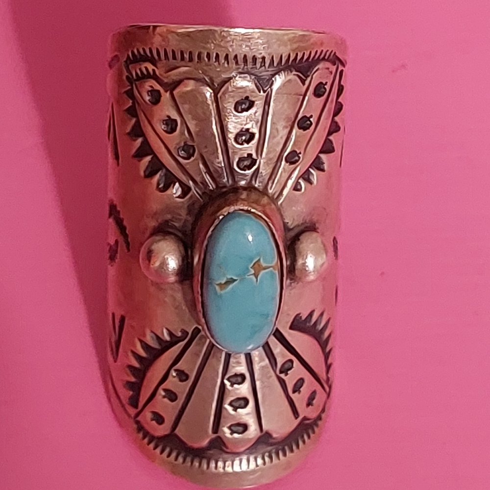 Navajo B Johnson Turquoise and Silver Ring